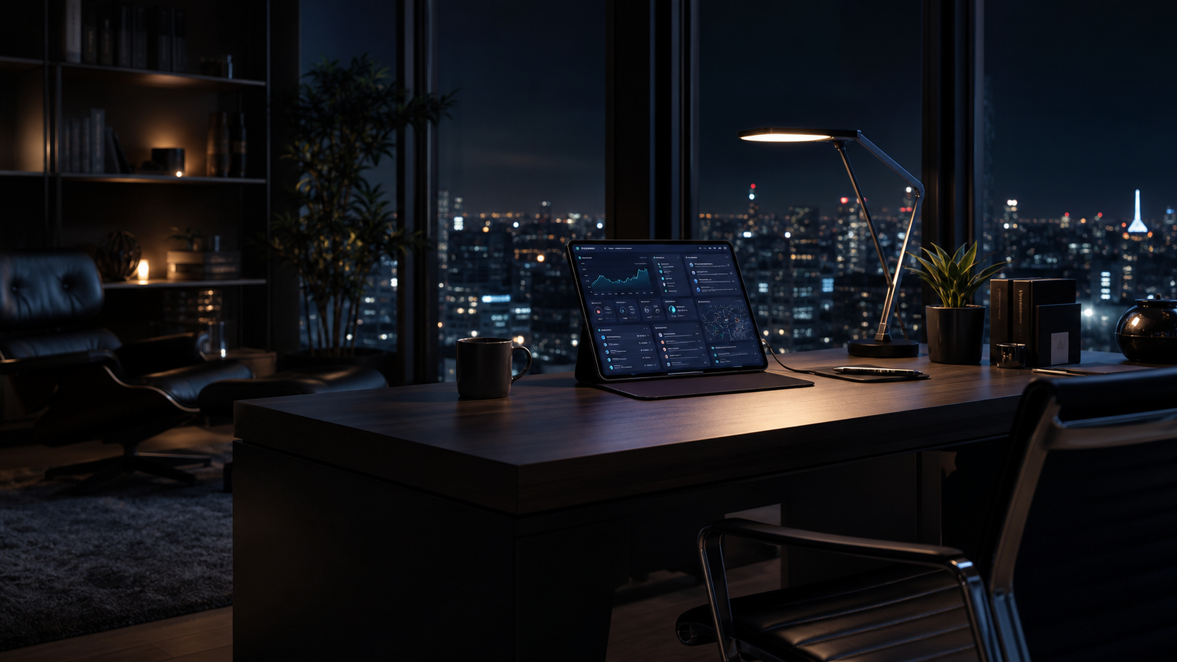 Sleek LINK workspace at night